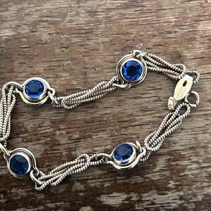 Gold Chain Bracelet with Blue Accents